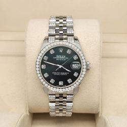 Rolex Custom Black 3.30ct Diamonds Stainless Steel Datejust 178240 Automatic Women's Wristwatch 31mm