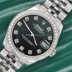 Rolex Custom Black 3.30ct Diamonds Stainless Steel Datejust 178240 Automatic Women's Wristwatch 31mm