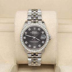 Rolex Custom Rhodium Gray 3.30ct Diamonds Stainless Steel Datejust 178240 Automatic Women's Wristwatch 31mm