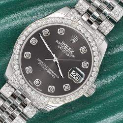 Rolex Custom Rhodium Gray 3.30ct Diamonds Stainless Steel Datejust 178240 Automatic Women's Wristwatch 31mm