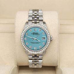 Rolex Custom Turquoise 3.30ct Diamonds Stainless Steel Datejust 178240 Automatic Women's Wristwatch 31mm