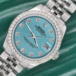 Rolex Custom Turquoise 3.30ct Diamonds Stainless Steel Datejust 178240 Automatic Women's Wristwatch 31mm