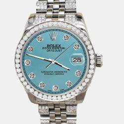 Rolex Custom Turquoise 3.30ct Diamonds Stainless Steel Datejust 178240 Automatic Women's Wristwatch 31mm