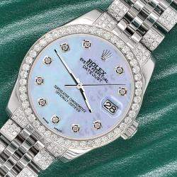Rolex Custom Sky Blue 3.30ct Diamonds Stainless Steel Datejust 178240 Automatic Women's Wristwatch 31mm