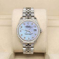 Rolex Custom Sky Blue 3.30ct Diamonds Stainless Steel Datejust 178240 Automatic Women's Wristwatch 31mm