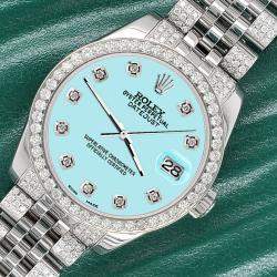 Rolex Custom Aqua Blue 3.30ct Diamonds Stainless Steel Datejust 178240 Automatic Women's Wristwatch 31mm