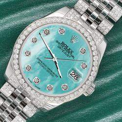 Rolex Custom Aquamarine 3.30ct Diamonds Stainless Steel Datejust 178240 Automatic Women's Wristwatch 31mm