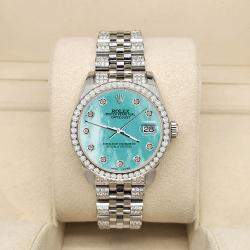 Rolex Custom Aquamarine 3.30ct Diamonds Stainless Steel Datejust 178240 Automatic Women's Wristwatch 31mm