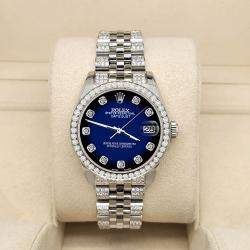 Rolex Custom Blue Vignette 3.30ct Diamonds Stainless Steel Datejust 178240 Automatic Women's Wristwatch 31mm