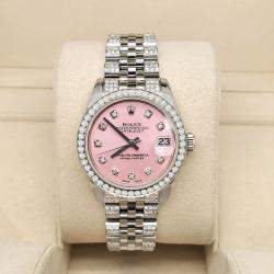 Rolex Custom Baby Pink 3.30ct Diamonds Stainless Steel Datejust 178240 Automatic Women's Wristwatch 31mm