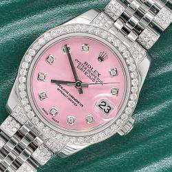 Rolex Custom Baby Pink 3.30ct Diamonds Stainless Steel Datejust 178240 Automatic Women's Wristwatch 31mm