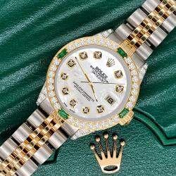 Rolex Custom White  Diamonds 18K Yellow Gold Stainless Steel Datejust  Automatic Women's Wristwatch 26mm