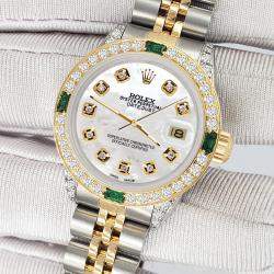 Rolex Custom White  Diamonds 18K Yellow Gold Stainless Steel Datejust  Automatic Women's Wristwatch 26mm