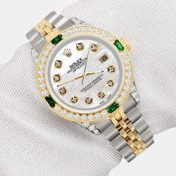 Rolex Custom White  Diamonds 18K Yellow Gold Stainless Steel Datejust  Automatic Women's Wristwatch 26mm