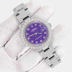 Rolex Custom Pastel Purple 7.2ct Diamonds Stainless Steel Datejust 178240 Automatic Women's Wristwatch 31mm