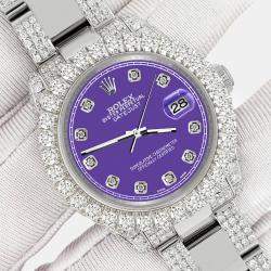 Rolex Custom Pastel Purple 7.2ct Diamonds Stainless Steel Datejust 178240 Automatic Women's Wristwatch 31mm