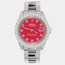 Rolex Custom Scarlet Red 7.2ct Diamonds Stainless Steel Datejust 178240 Automatic Women's Wristwatch 31mm