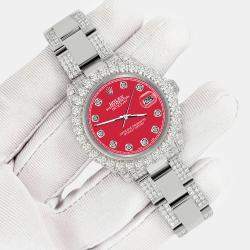 Rolex Custom Scarlet Red 7.2ct Diamonds Stainless Steel Datejust 178240 Automatic Women's Wristwatch 31mm