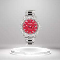 Rolex Custom Scarlet Red 7.2ct Diamonds Stainless Steel Datejust 178240 Automatic Women's Wristwatch 31mm