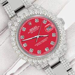 Rolex Custom Scarlet Red 7.2ct Diamonds Stainless Steel Datejust 178240 Automatic Women's Wristwatch 31mm