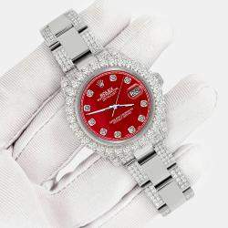 Rolex Custom Red 7.2ct Diamonds Stainless Steel Datejust 178240 Automatic Women's Wristwatch 31mm