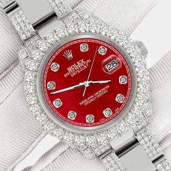 Rolex Custom Red 7.2ct Diamonds Stainless Steel Datejust 178240 Automatic Women's Wristwatch 31mm