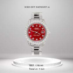 Rolex Custom Red 7.2ct Diamonds Stainless Steel Datejust 178240 Automatic Women's Wristwatch 31mm