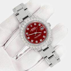 Rolex Custom Imperial Red 7.2ct Diamonds Stainless Steel Datejust 178240 Automatic Women's Wristwatch 31mm