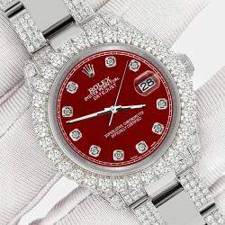 Rolex Custom Imperial Red 7.2ct Diamonds Stainless Steel Datejust 178240 Automatic Women's Wristwatch 31mm