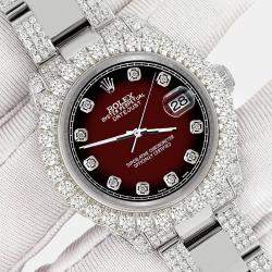 Rolex Custom Maroon Vignette 7.2ct Diamonds Stainless Steel Datejust 178240 Automatic Women's Wristwatch 31mm