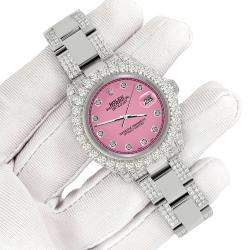 Rolex Custom Hot Pink 7.2ct Diamonds Stainless Steel Datejust 178240 Automatic Women's Wristwatch 31mm