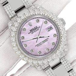 Rolex Custom Pink Pearl 7.2ct Diamonds Stainless Steel Datejust 178240 Automatic Women's Wristwatch 31mm