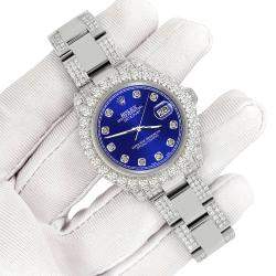 Rolex Custom Navy Blue 7.2ct Diamonds Stainless Steel Datejust 178240 Automatic Women's Wristwatch 31mm