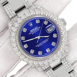 Rolex Custom Navy Blue 7.2ct Diamonds Stainless Steel Datejust 178240 Automatic Women's Wristwatch 31mm