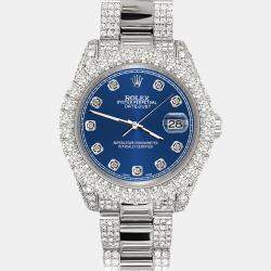 Rolex Custom Cobalt Blue 7.2ct Diamonds Stainless Steel Datejust 178240 Automatic Women's Wristwatch 31mm