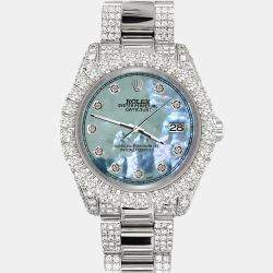 Rolex Custom Tahitian Blue 7.2ct Diamonds Stainless Steel Datejust 178240 Automatic Women's Wristwatch 31mm