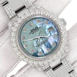 Rolex Custom Tahitian Blue 7.2ct Diamonds Stainless Steel Datejust 178240 Automatic Women's Wristwatch 31mm