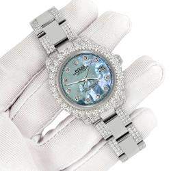 Rolex Custom Tahitian Blue 7.2ct Diamonds Stainless Steel Datejust 178240 Automatic Women's Wristwatch 31mm