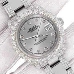 Rolex Custom Gray 7.2ct Diamonds Stainless Steel Datejust 178240 Automatic Women's Wristwatch 31mm