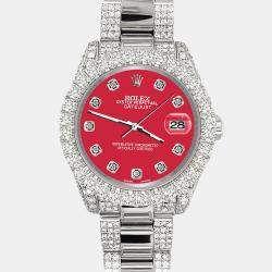 Rolex Custom Scarlet Red 7.2ct Diamonds Stainless Steel Datejust 178240 Automatic Women's Wristwatch 31mm
