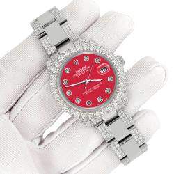 Rolex Custom Scarlet Red 7.2ct Diamonds Stainless Steel Datejust 178240 Automatic Women's Wristwatch 31mm