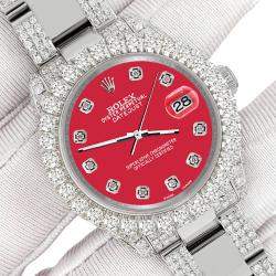 Rolex Custom Scarlet Red 7.2ct Diamonds Stainless Steel Datejust 178240 Automatic Women's Wristwatch 31mm