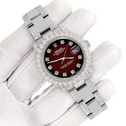 Rolex Custom Maroon Vignette 7.2ct Diamonds Stainless Steel Datejust 178240 Automatic Women's Wristwatch 31mm