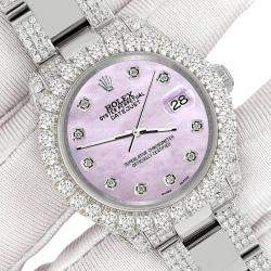 Rolex Custom Pink 7.2ct Diamonds Stainless Steel Datejust 178240 Automatic Women's Wristwatch 31mm