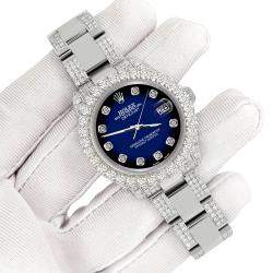 Rolex Custom Blue Vignette 7.2ct Diamonds Stainless Steel Datejust 178240 Automatic Women's Wristwatch 31mm