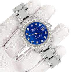 Rolex Custom Royal Blue 7.2ct Diamonds Stainless Steel Datejust 178240 Automatic Women's Wristwatch 31mm