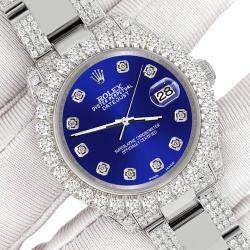 Rolex Custom Navy Blue 7.2ct Diamonds Stainless Steel Datejust 178240 Automatic Women's Wristwatch 31mm