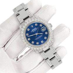 Rolex Custom Cobalt Blue 7.2ct Diamonds Stainless Steel Datejust 178240 Automatic Women's Wristwatch 31mm