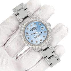 Rolex Custom Blue Flower 7.2ct Diamonds Stainless Steel Datejust 178240 Automatic Women's Wristwatch 31mm