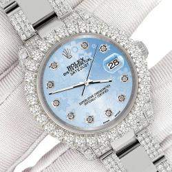 Rolex Custom Blue Flower 7.2ct Diamonds Stainless Steel Datejust 178240 Automatic Women's Wristwatch 31mm